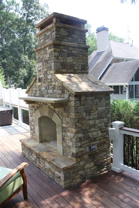 Outdoor Stacked Stone Fireplace With Hearth Outdoor Fireplace Patio
