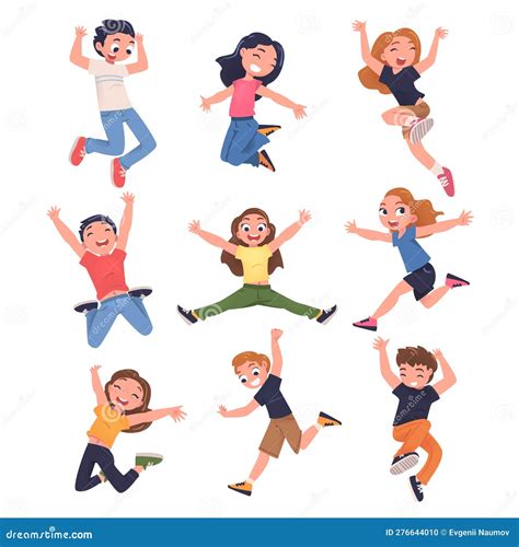 Happy Children Jumping High With Joy And Excitement Feeling Freedom