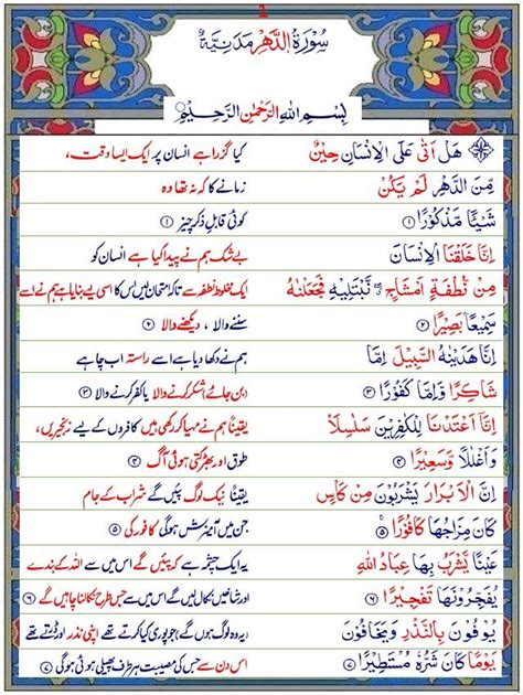 Surah Ad Dahr Urdu Quran O Sunnat Quran Pak Sufi Urdu Islam