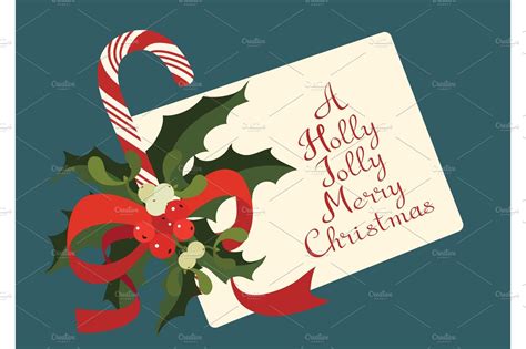 Christmas Seasonal Greeting Card With Candy Cane A Happy Joyful Merry