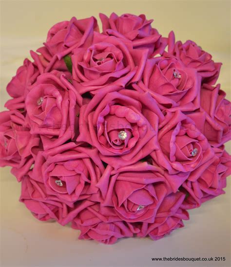 Hot Pink Rose Bridesmaid Posy Artificial Wedding Flowers In Bright