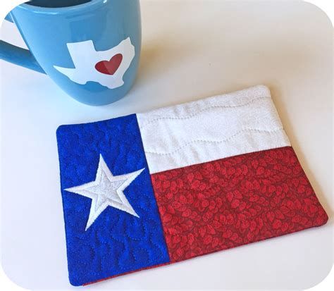 In The Hoop Texas Flag Mug Rug Machine Embroidery Design File Etsy