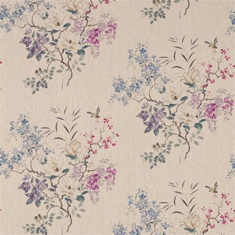 Sanderson Waterperry Fabrics Tkanina Magnolia And Blossom Amethystsilver