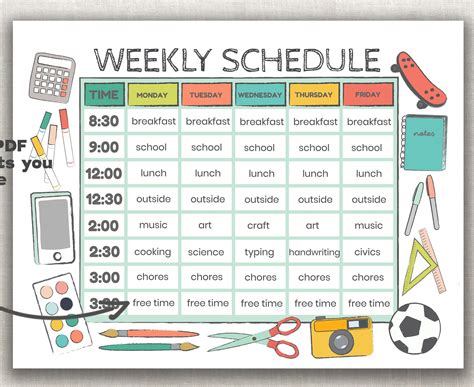 Kids Schedule Editable Printable Fillable Pdf Template Etsy