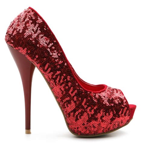 Fashion Trends Red Glitter Shoes High Heel Prom Shoes