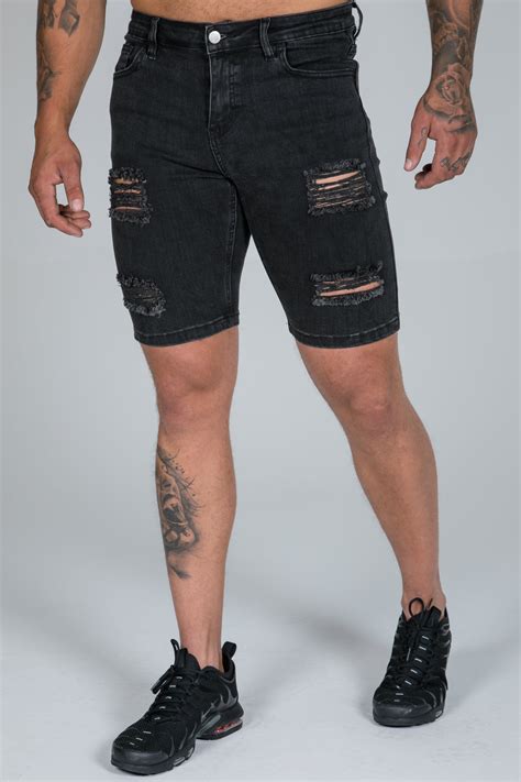 Denim Shorts Charcoal Ripped And Repaired Alexander Jeans