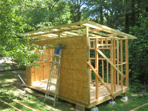 Build the top ridge out of 2×4 lumber and secure it to the top of the end trusses. Roofing: Awesome Shed Roof Framing For Inspiring Shed ...