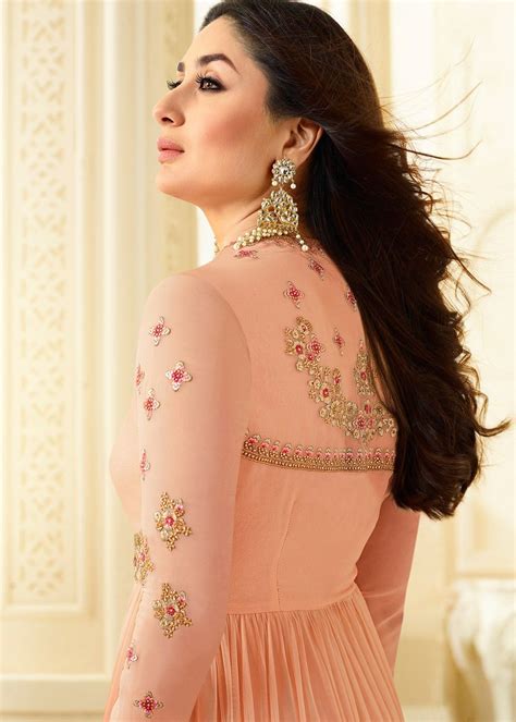 Kareena Kapoor Peach Abaya Style Salwar Suit In Georgette Festive Fancy Collection 1709sl02