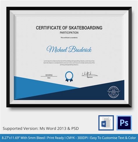 Skateboarding Certificates 5 Word Psd Format Download Free
