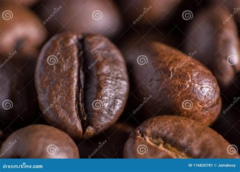 Closeup Macro A Group Roasted Brown Or Black Coffee Grains Background