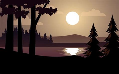 Image Of Night Forest With Lake And Full Moon In 2021 Dark Landscape