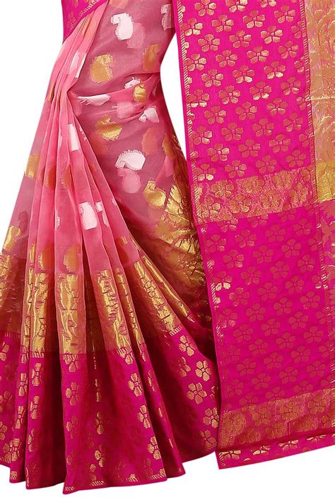 Pink Plain Banarasi Silk Saree With Blouse Fashionesta 2219856