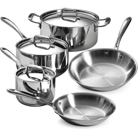pots pans cookware stainless steel tramontina clad tri ply piece walmart cooking kitchen silver ss utensils