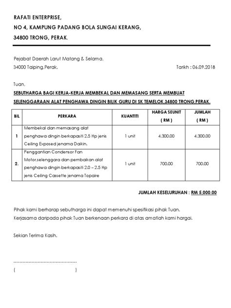 Ketua tim pengadaan barang non medik dan gizi rumah sakit gilang permata jl. sebut harga aircond