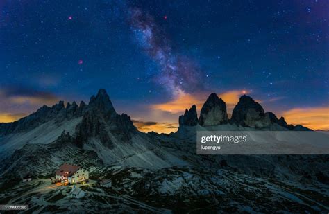 Milky Waytre Cime Of Lavaredo Dolomites Italy High Res Stock Photo