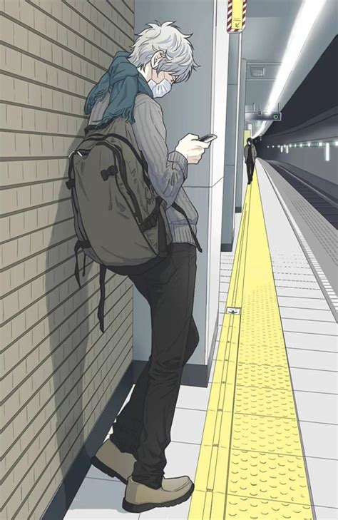 Anime Guy White Hair Train Station Subway Cell Phone Mask