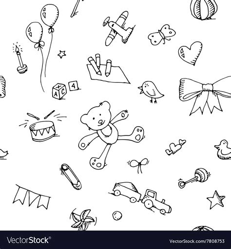 Cute Doodle Baby Seamless Pattern Royalty Free Vector Image