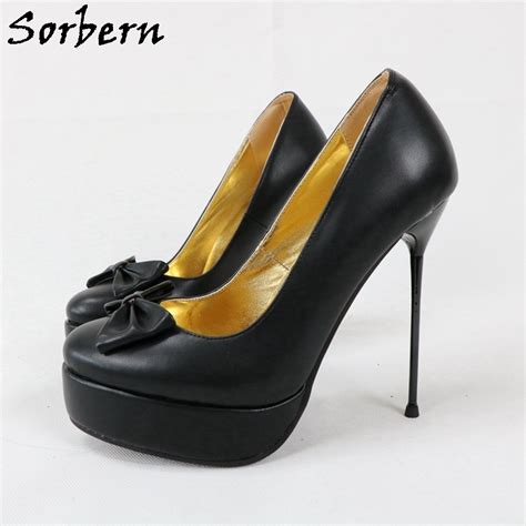 sorbern 14cm thin metal high heel women pumps bow knot cigarette heels