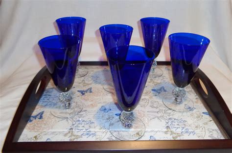 Vintage Morgantown Golfball Cobalt Ritz Blue Ice Tea Glasses 6 Antique Stemware Flanders