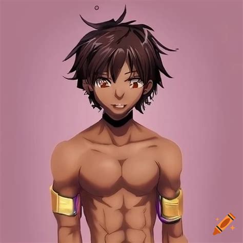 Japanese Anime Inspired Male Character With Dark Brown Skin And Creole