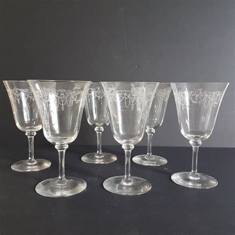Vintage Bryce Crystal Elegant Glass Stemware Set Of 6 Wine Glass Water Goblet Engraved Urn