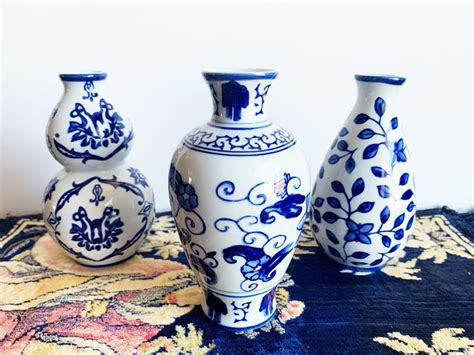 Blue And White Chinoiserie Vases Set Of 3 By The Bombay Etsy