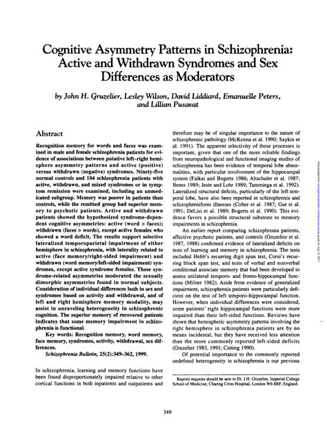 Pdf Cognitive Asymmetry Patterns In Schizophrenia Active And