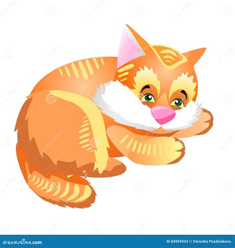 Funny And Cute Red Fluffy Kitten Restingillustration With Pet L Stock
