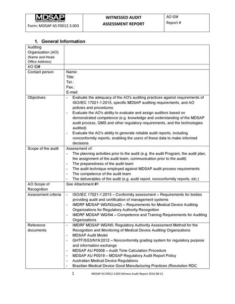 Free Audit Report Template Word