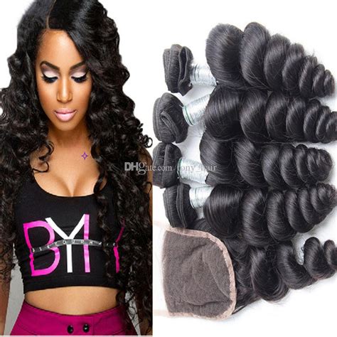 8a Indian Virgin Hair Loose Wave With Closure 4 Bundles With Closure Loose Wavy Indian Human