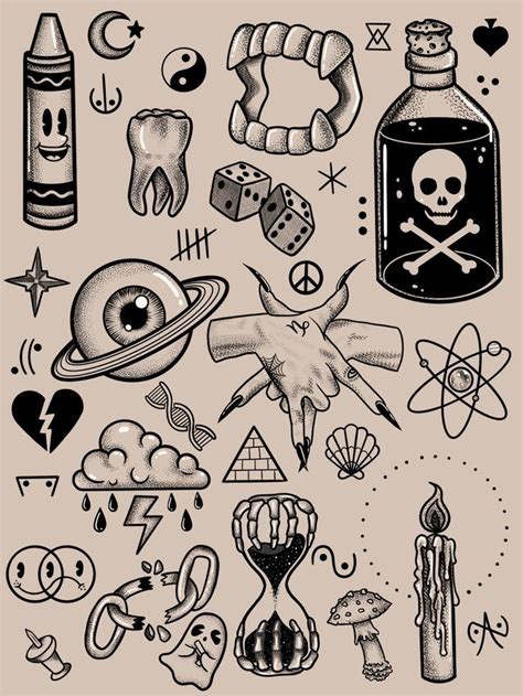 Tattoo Flash Sheet Spooky Tattoos Tattoo Design Drawings Tattoo