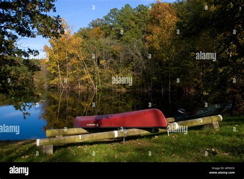 A Canoe Sits Next To Lake Norwood In Bella Vista Ark Stock Photo Alamy