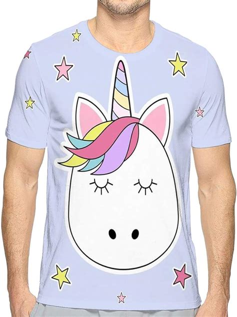 Moda Para Hombre Casual Camisetas Básicas De Manga Corta Linda Imagen De Unicornio Con Cabeza De