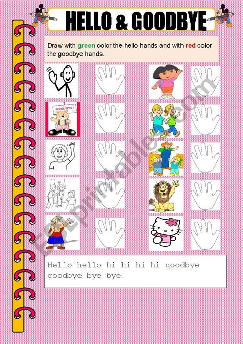 Hello And Goodbye Esl Worksheet By Sweetmarry2910