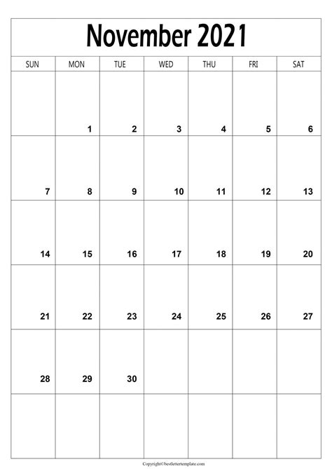 Free Printable November 2021 Calendar Template In Pdf Excel Word