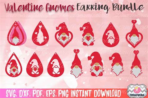 Valentines Gnome Earrings Svg Cut File Dxf Png Eps Leather Earrings A