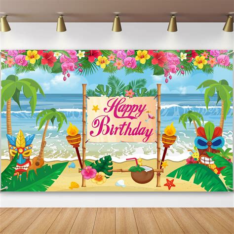 Buy Summer Hawaiian Birthday Backdrop For Hawaiian Luau Party