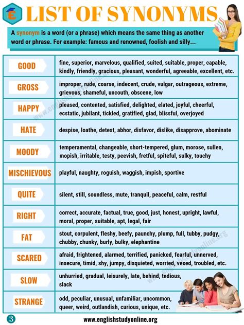 Click On Lists Of Adjective Synonyms