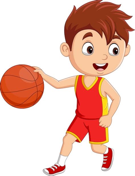 Premium Vector Cartoon Little Boy Playing Basketball