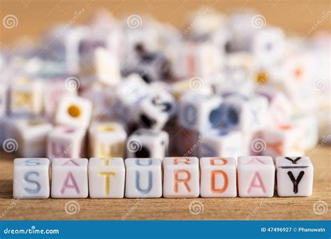 Saturday Written In Letter Beads On Wood Background Stock Image Image