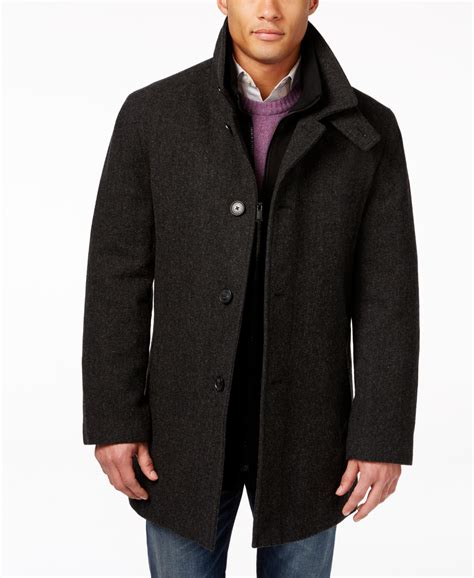 Lyst Calvin Klein Wool Blend Charcoal Herringbone Over Coat In Gray
