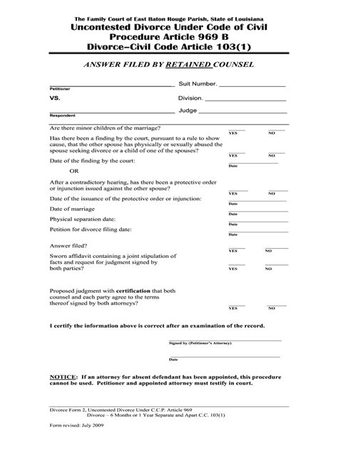 Free Printable Divorce Forms Louisiana