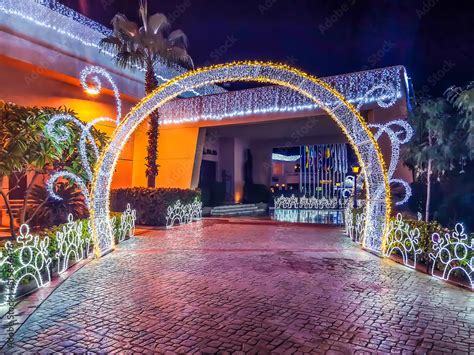 Sharm El Sheikh Egypt January 18 2020 Glowing Arched Gate At Soho Square At Night In Sharm