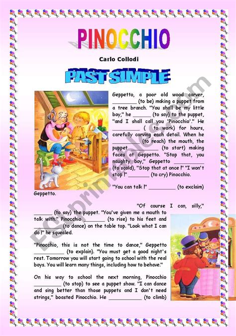 Pinocchio´s Story Past Simple 4 Pages Esl Worksheet By Thumbelina17