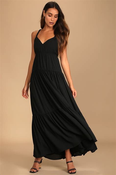 Black Maxi Dress Tiered Maxi Dress Braided Strap Dress Lulus