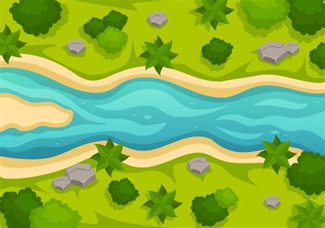 Premium Vector River Landscape Illustration With View Mountains And