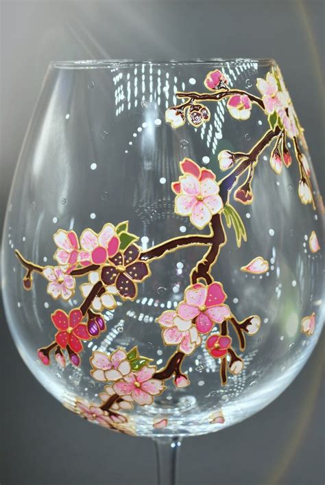 Cherry Blossom Japan Cherry Blossom Flowers Hand Painted Ts Hand Painted Wine Glasses