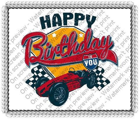 Happy Birthday Race Car Edible Cake Or Cupcake Toppers Etsy