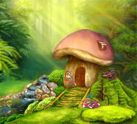Fantasy Mushroom Cottage On A Colorful Meadow Fantasy Categories