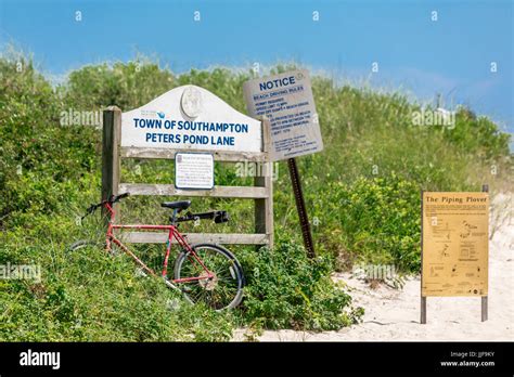 Sign At The Town Of Southamptons Peters Pond Lane Beach In Sagaponack